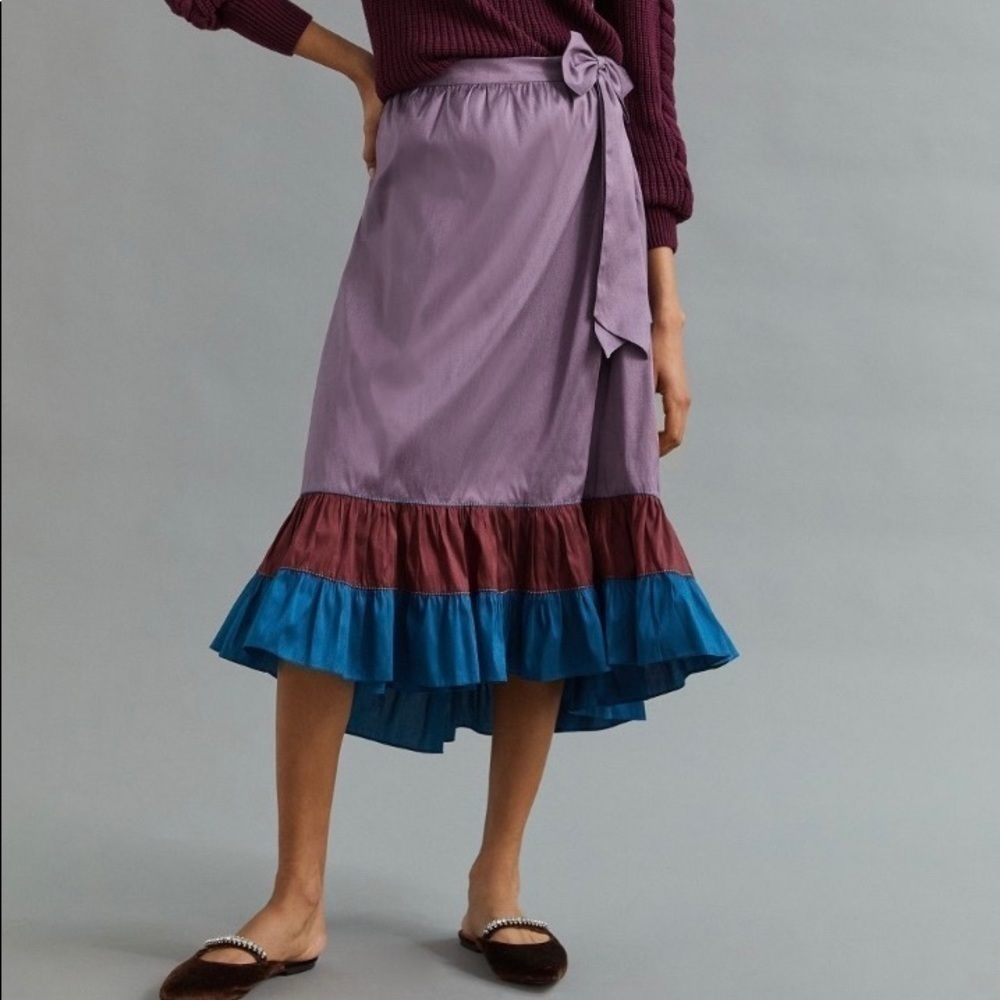 NWT Anthropologie Sachin & Babi Colorblocked Ruffle Wrap Midi Maxi Skirt 4 - Picture 2 of 16
